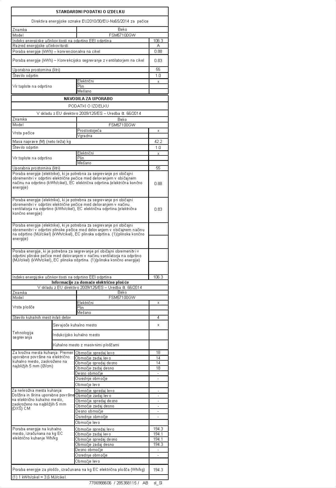 BEKO FSM57100GW štedilnik